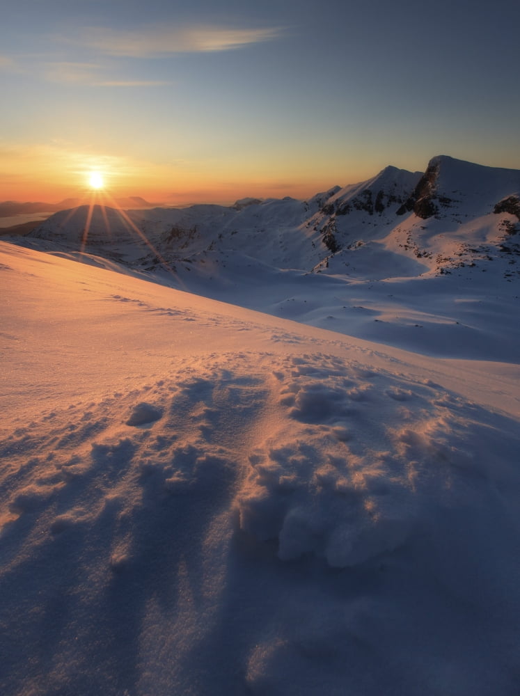 Midnight Sun above Lilletinden Mountain Nordland Norway Canvas Art - Arild HeitmannStocktrek Images (25 x 33)