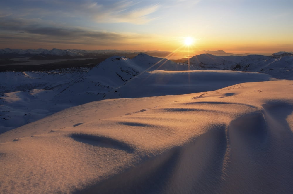 Midnight Sun over Lilletinden Mountain Nordland Norway Canvas Art - Arild HeitmannStocktrek Images (35 x 24)