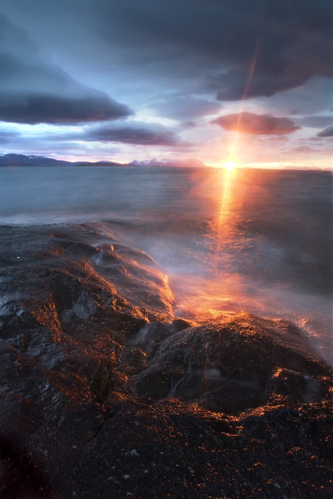 Midnight Sun over Vagsfjorden Skanland Troms County Norway Canvas Art - Arild HeitmannStocktrek Images (12 x 18)