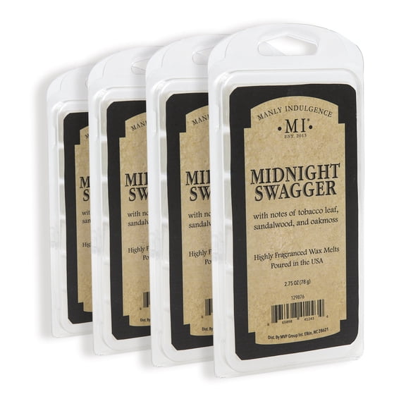 Midnight Swagger Scented Wax Melt, Manly Indulgence, 2.75oz, Woody & Earthy, 40h Burn, Pack of 4