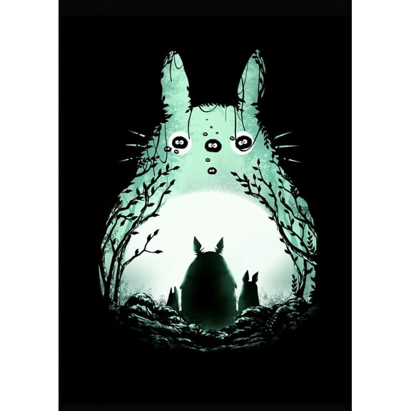 Midnight Totoro - Illusion Negative Space – Poster - Poster Print - Wooden Hanging Scroll Frame 11 x 17 Inch Poster