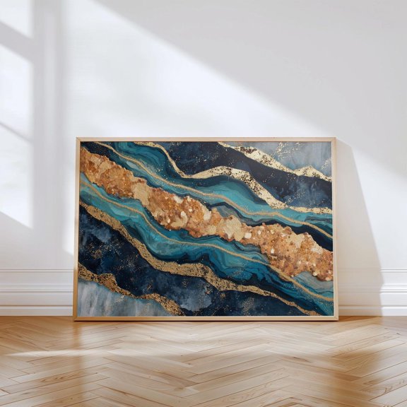 Midnight Veins Navy Gold Art Print Luxe Marble Decor Unframed Paper Print