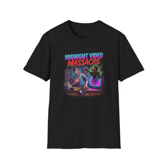Midnight Video Massacre Horror T-Shirt, Retro VHS Thriller Graphic Tee, Vintage Scary Movie Shirt, Spooky Halloween Fan Gift, Gildan 5000