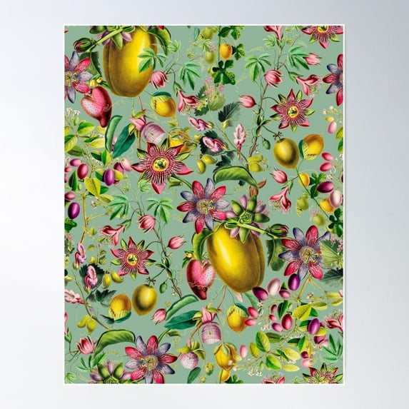 Midnight Vintage Exotic Flower Nightgarden Pattern - Green Poster Wall Art, Modern Wall Decor For Living Room Bedroom, 16x24 UNFRAMED