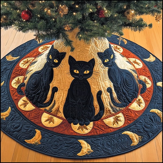 Tree Standie Midnight Whiskers Christmas Quilted Tree Skirt, 35.4 Inch Christmas ...
