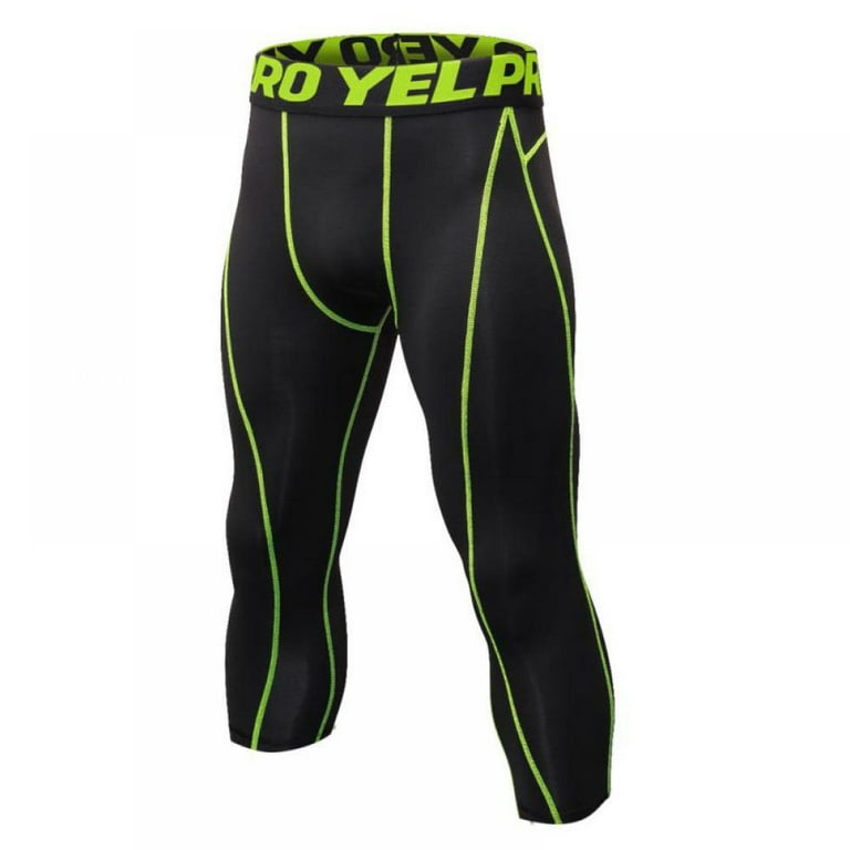 Midnight White and Green Compression Gym Men s Long Pants Running Base Layers Skins Tights Running Pants Men s 7 Points Quick Dry Pants XL