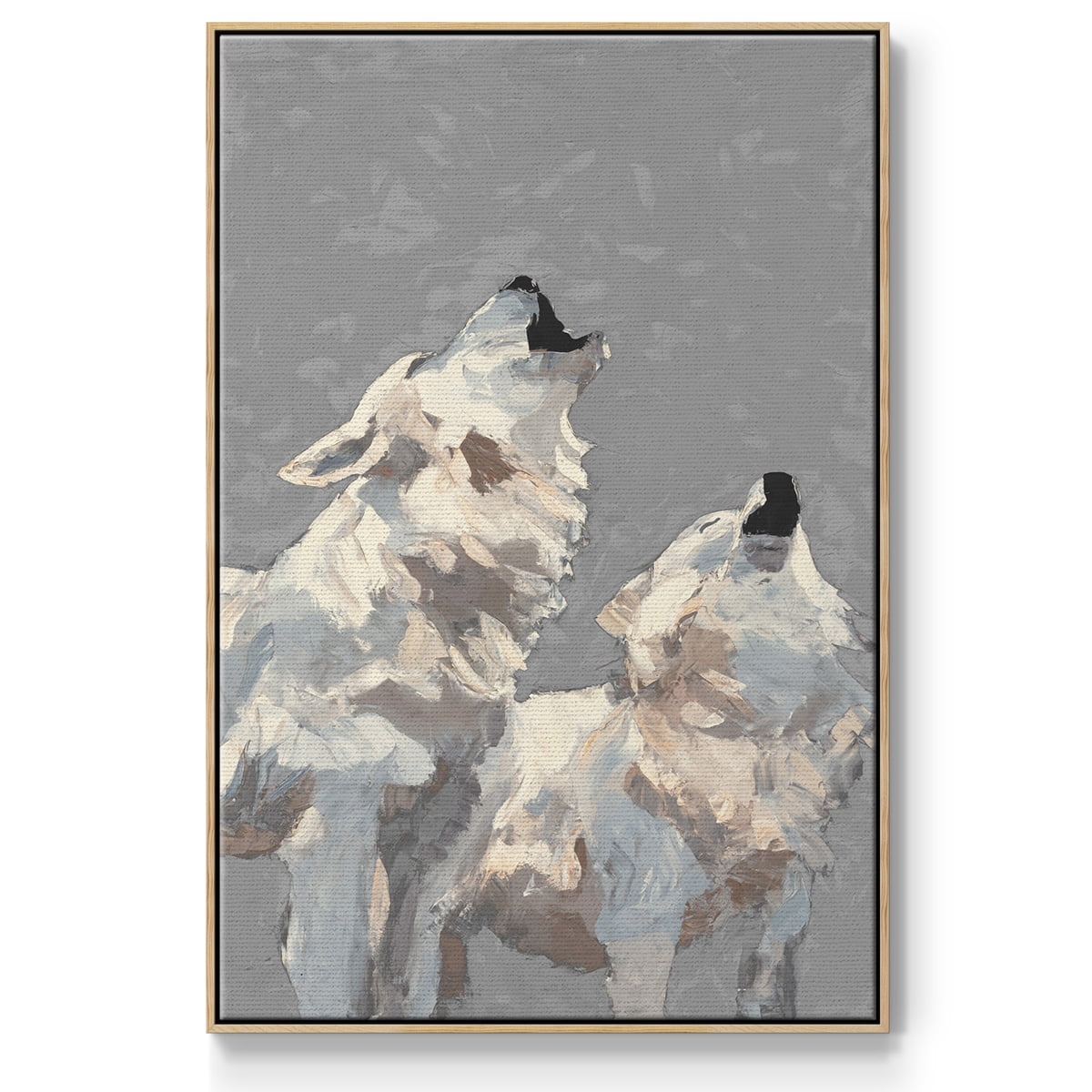 Midnight Wolves Framed Premium Gallery Wrapped Canvas - Ready to Hang - 17 x 25 - Natural Wood Floating Frame