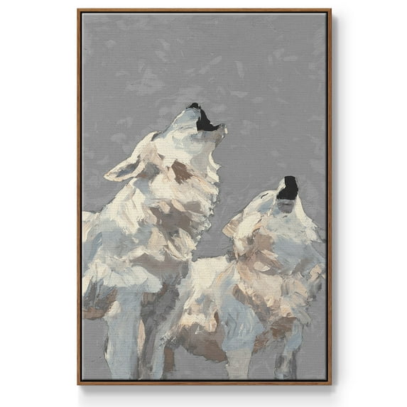 Midnight Wolves Framed Premium Gallery Wrapped Canvas - Ready to Hang - 17 x 25 - Walnut Floating Frame