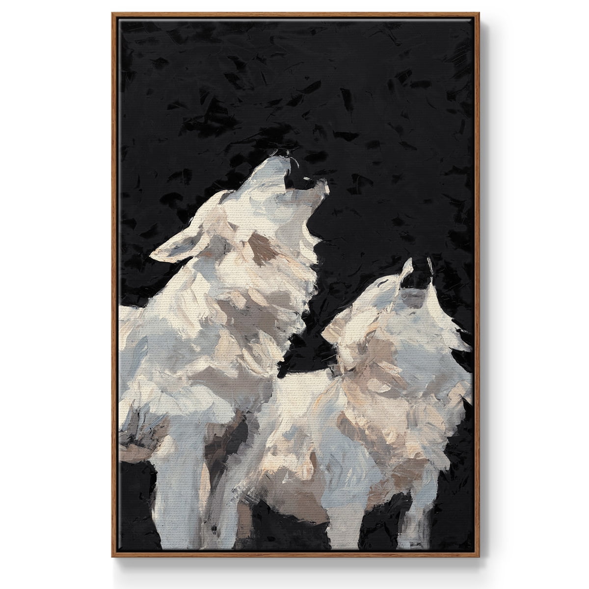 Midnight Wolves Framed Premium Gallery Wrapped Canvas - Ready to Hang - 17 x 25 - Walnut Floating Frame