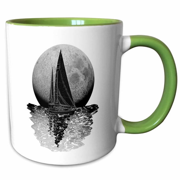 Midnight sailing nautical art of sailboat in front of a full moon. 11oz Two-Tone Green Mug mug-299246-7