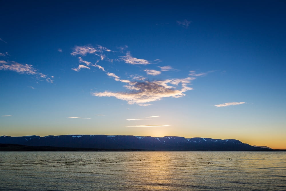 Midnight sun Eyjafjordur Akureyri Iceland Canvas Art - Panoramic Images (36 x 12)