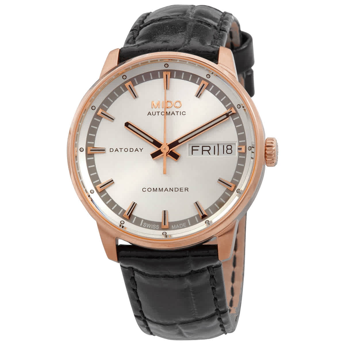 Mido Commander II Ladies Watch, Silver Dial, Rose Gold-Tone Case