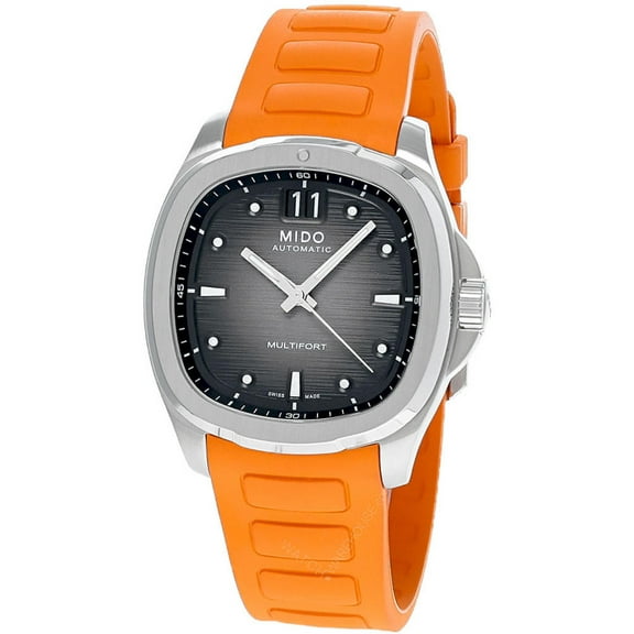 Mido Men's Multifort Stainless Steel Rubber Band Wristwatch, Grey and Orange, 22 mm