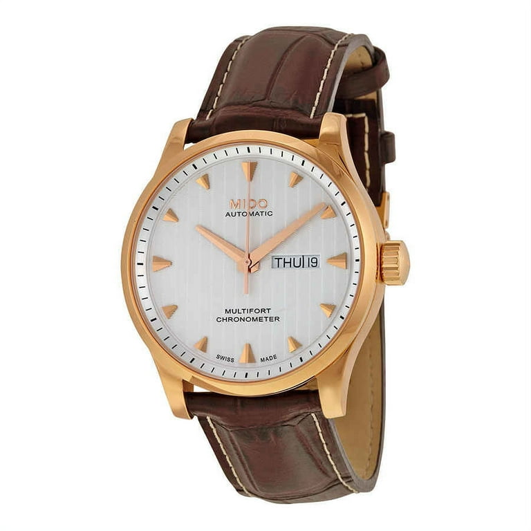 Mido Multifort Automatic Silver Dial Brown Leather Mens Watch