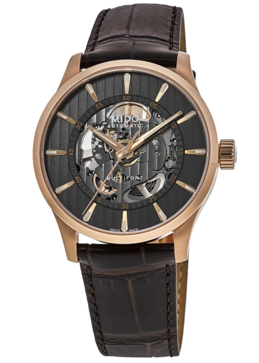 Mido Multifort Skeleton Vertigo Anthracite Dial Leather Strap Men's Watch M038.436.36.061.00