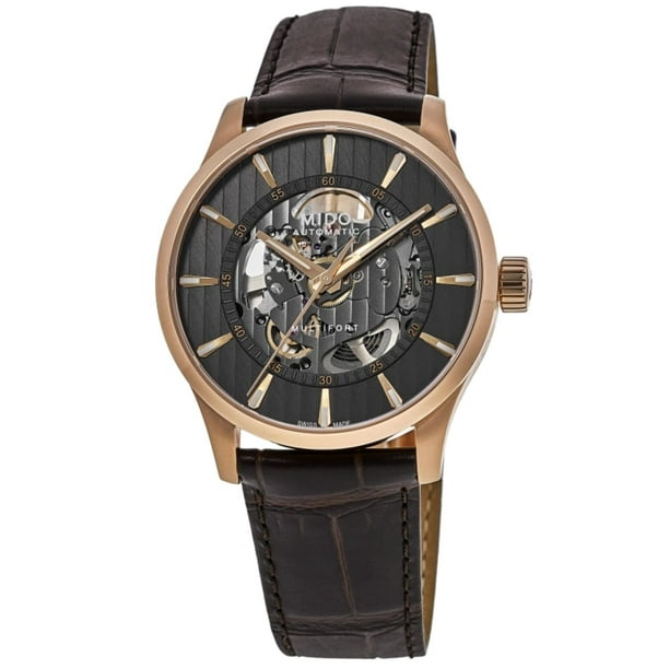 Mido Multifort Skeleton Vertigo Anthracite Dial Leather Strap