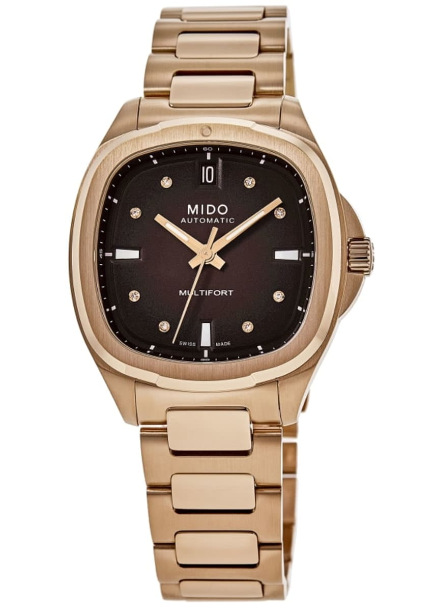 Mido Multifort Automatic Brown Diamond Dial Rose Gold Tone Steel Women's Watch M049.307.33.296.00