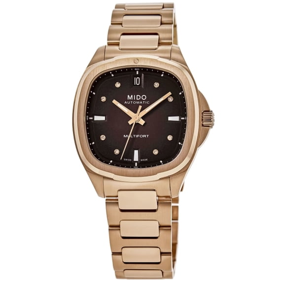 Mido Multifort Automatic Brown Diamond Dial Rose Gold Tone Steel Women's Watch M049.307.33.296.00