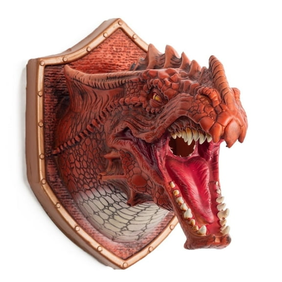 MidoFun Red Dragon Head Wall Pendant Dinosaur Home Decoration Props wall art mounted sculpture Smoke Light Handmade