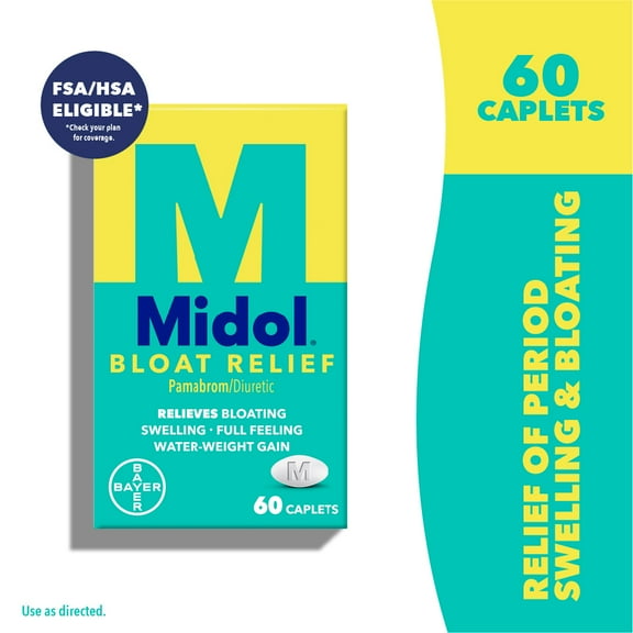 Midol Bloat Relief, Bloating Relief Caplets, 60 count