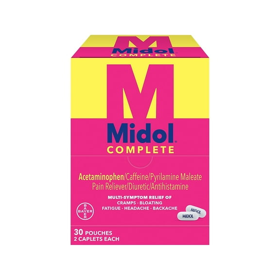 Midol Complete 500mg Acetaminophen Caplet 2/Pouch 30 Pouches/Box (64458)