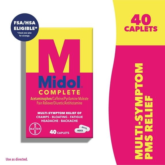 Midol Complete Menstrual Pain Relief Acetaminophen Caplets, 40 Count