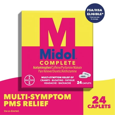 Midol Complete Menstrual Pain Relief Caplets w/ Acetaminophen. 24 Count