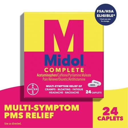 Midol Complete Menstrual Pain Relief Caplets with Acetaminophen, 24 ct