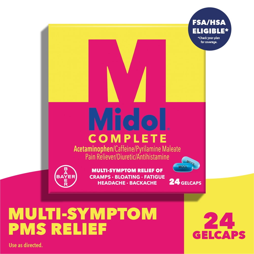 Midol Complete Menstrual Pain Relief Gelcaps With Acetaminophen for Menstrual Symptom, PMS Relief, and Period Cramp Relief - 24 Count