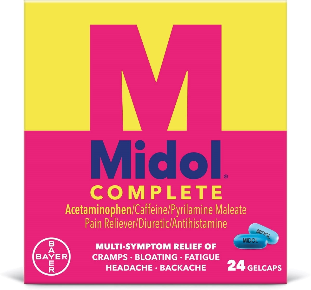 Midol Complete, Menstrual Period Symptoms Relief, Gelcaps, 24 Count (Pack of 4)
