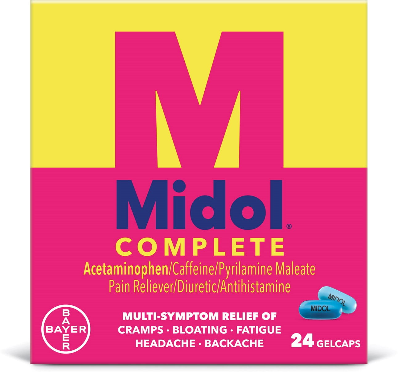 Midol Complete, Menstrual Period Symptoms Relief, Gelcaps, 24 Count