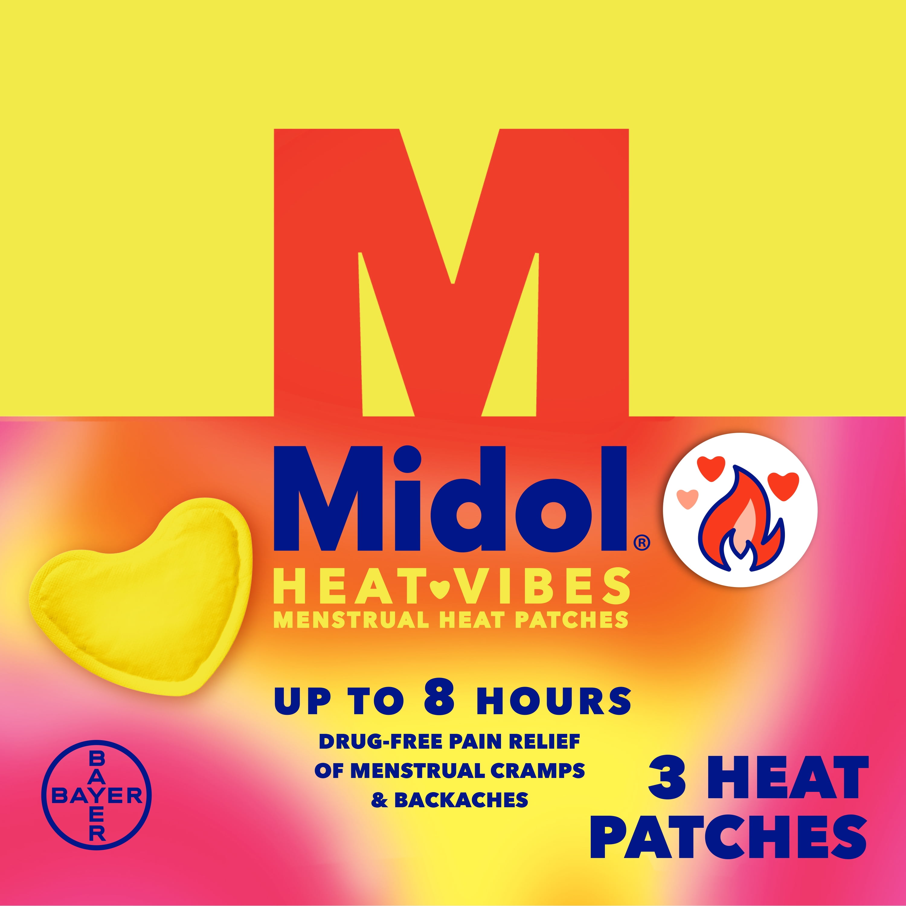 Midol Heat Vibes Menstrual Pain Relief Heat Patches, 3 Count