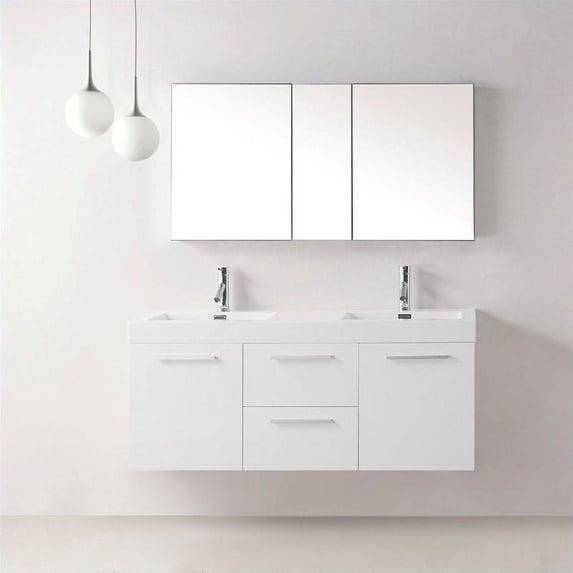 Midori 54" Polymarble Double Bathroom Vanity Set in Glossy White