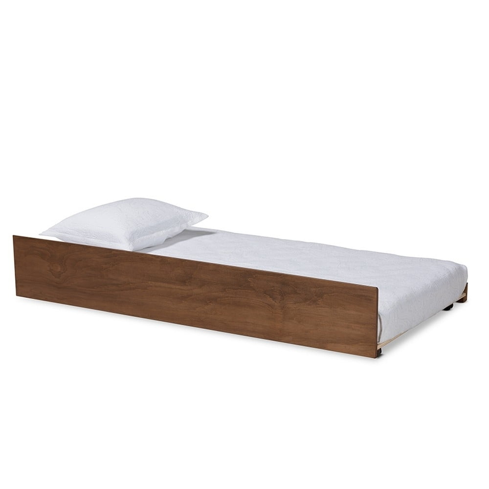 Walnut Twin Wood Trundle Bed with Wheels