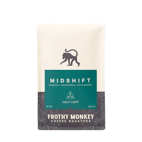 Midshift Half Caff - Roasted by Frothy Monkey Coffee Roasters - Whole Bean Coffee - 12oz Bag
