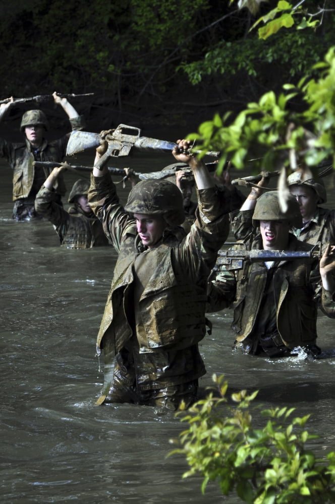 Midshipmen cross a creek during sea trials Canvas Art - Stocktrek Images (23 x 34)