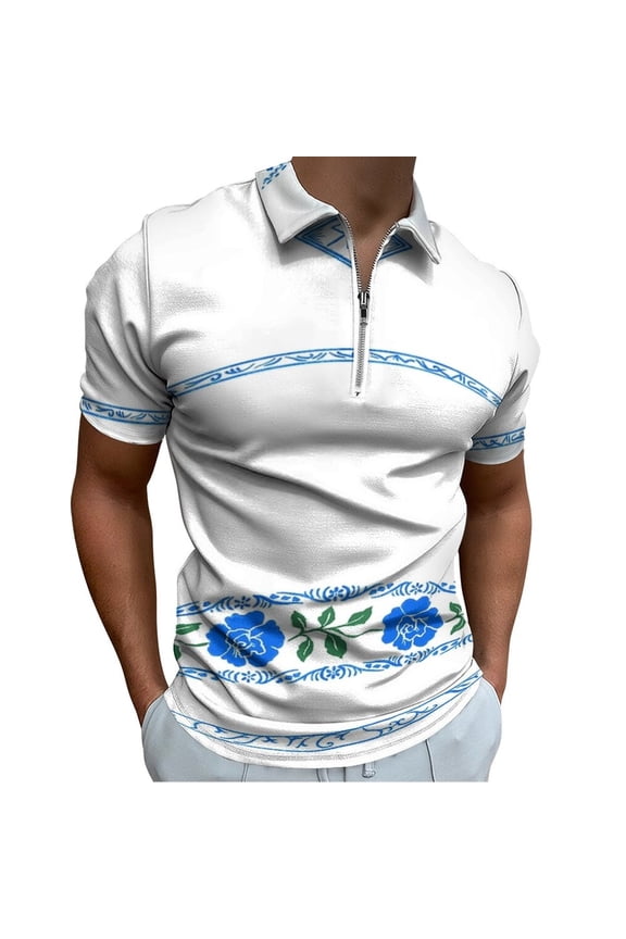 Midsommar Men Zipper T-shirt Summer Casual Short Sleeve T-shirt Top