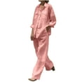 thumbnail image 1 of Midsumdr 2 Piece Sets for Women Spring Summer Loose Lapel Long Sleeved Shirt Wide Leg Pants Set Casual Solid Color Cotton and Linen Sets, 1 of 6