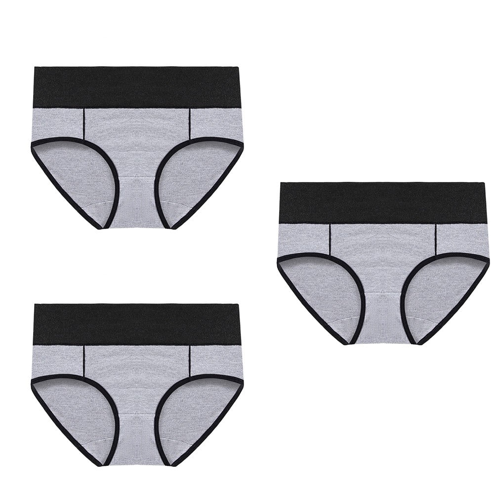 3 Pieces Women Casual Pure Color High Waist Underwear