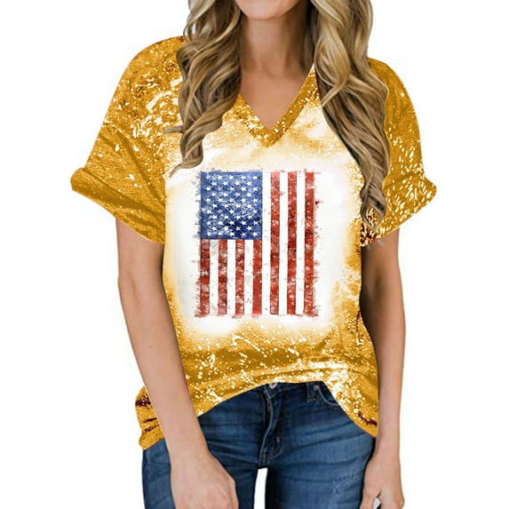 Midsumdr 4th of July T-Shirt Women American Flag Shirts Short Sleeve USA Independence Day Patriotic Tee Tops