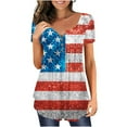 thumbnail image 1 of Midsumdr American Flag Shirts Womens 4th of July Tops V Neck Blouse Patriotic USA Summer Short Sleeve Tees, 1 of 5