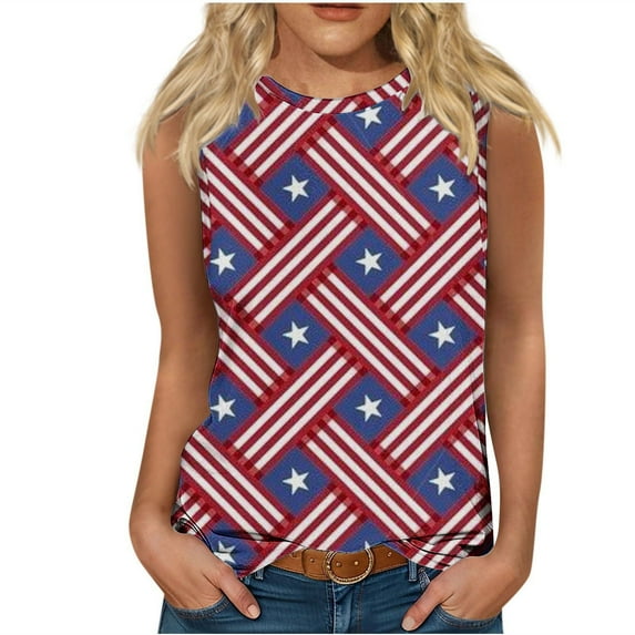 Midsumdr American Flag Tank Top Women 4th of July Tanks Tops for Womens USA Flag Patriotic Shirts Vest Round Neck Sleeveless Tee