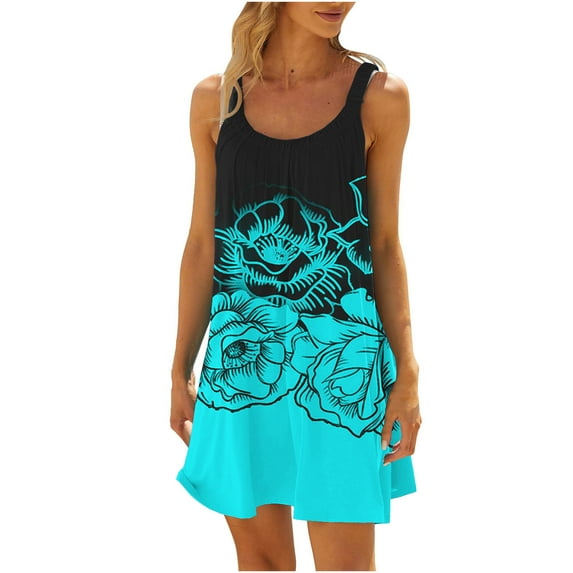 Midsumdr Dresses for Women 2025 Summer Fashion Round Neck Sleeveless Loose Dresses Temperament Boho Gradient Tie Dyed Beach Dress