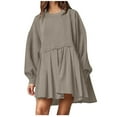 thumbnail image 1 of Midsumdr Fall Dresses 2025 for Women Fashion Casual Oversized Sweatshirt Dress Long Sleeve Solid Color Round-Neck Patchwork Pleated Mini Dresses, 1 of 6