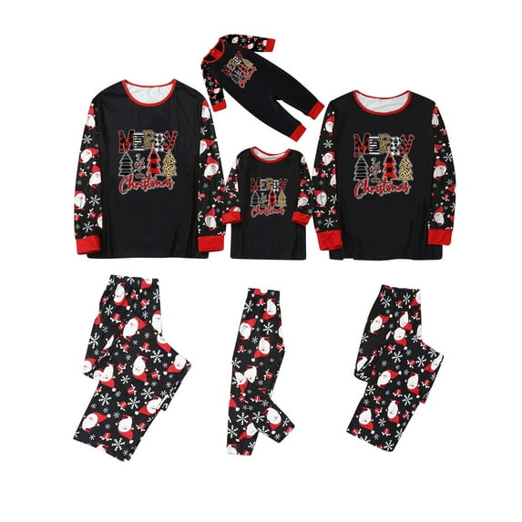 Midsumdr Family Christmas Pjs Matching Sets, Christmas Pajamas Snow Printed Round Neck Long Sleeve Blouse Tops+Wide Leg Pants Two Piece Set Christmas Pajamas(Kids)