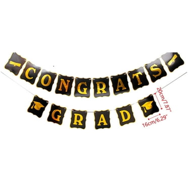 Midsumdr Graduation Party Decorations 2023-Congratulations Banner Graduation Ceremony Party Decorated with Letter Banners and Colored Ribbon Flag Garden Decor Graduation Gifts (Black and Gold)