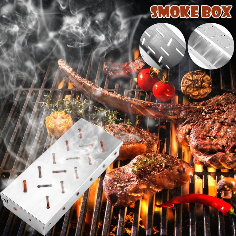 Midsumdr Grill Accessories-Grill Smoker Box for Wood Chips, Smoke BoxBarbecue Tool Stainless Steel Bucket Style with Hinged Lid, BBQ Grill and Camping
