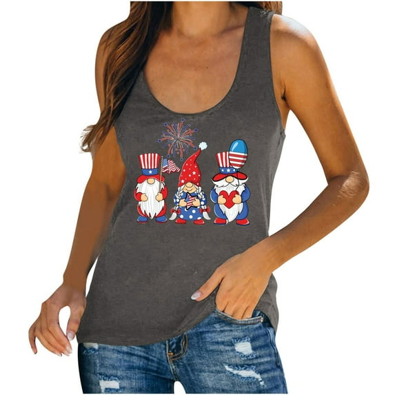 Midsumdr Independence Day Tank Tops for Women 2025 Casual Sleeveless Round Neck American Flag Printed 4th of July Breathable Cool Tops Versatile Tank Tops