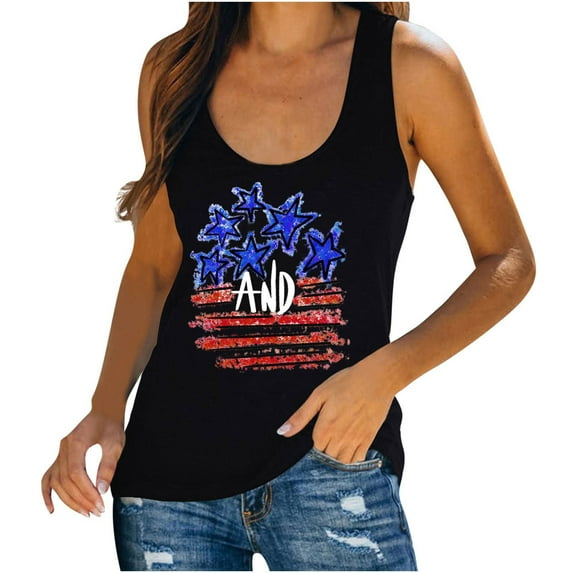 Midsumdr Independence Day Tank Tops for Women 2025 Casual Sleeveless Round Neck American Flag Printed 4th of July Breathable Cool Tops Versatile Tank Tops