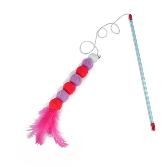 Midsumdr Interactive Cat Rainbow Wand Toys, Interactive Cat Teaser Wand String With Soft Weather and 6 balls, Colorful Ribbon Charmer for Kittens